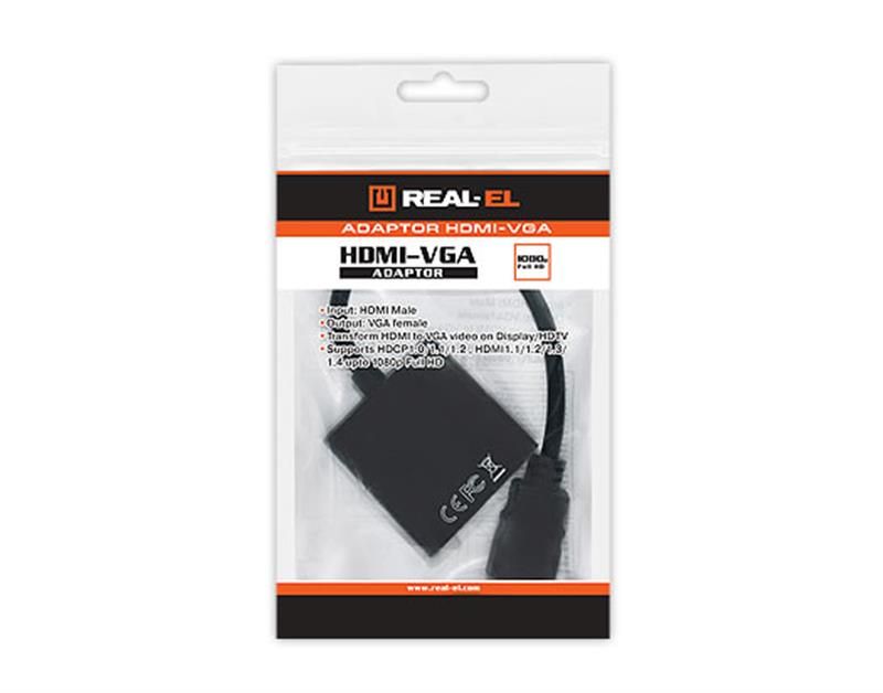 Адаптер REAL-EL HDMI - VGA (M/F), 0.15 м, черный  (EL123500020)