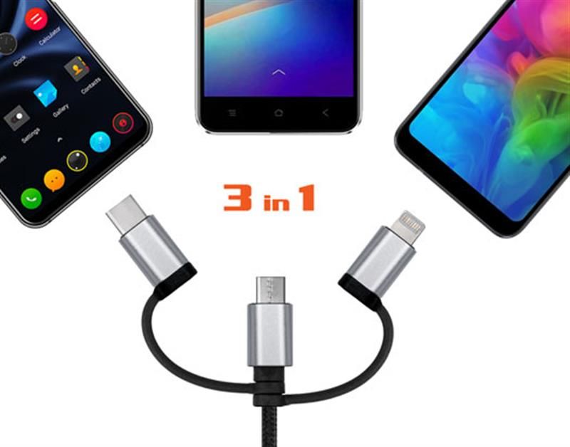 Кабель REAL-EL Premium 3in1 USB - Lightning + micro USB + USB Type-C (M/M), 1 м, черный (EL123500035)