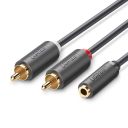 Кабель AUX Audio TRS - RCAx2 M/F 1.0м UGREEN AV102 Сірий (10588)