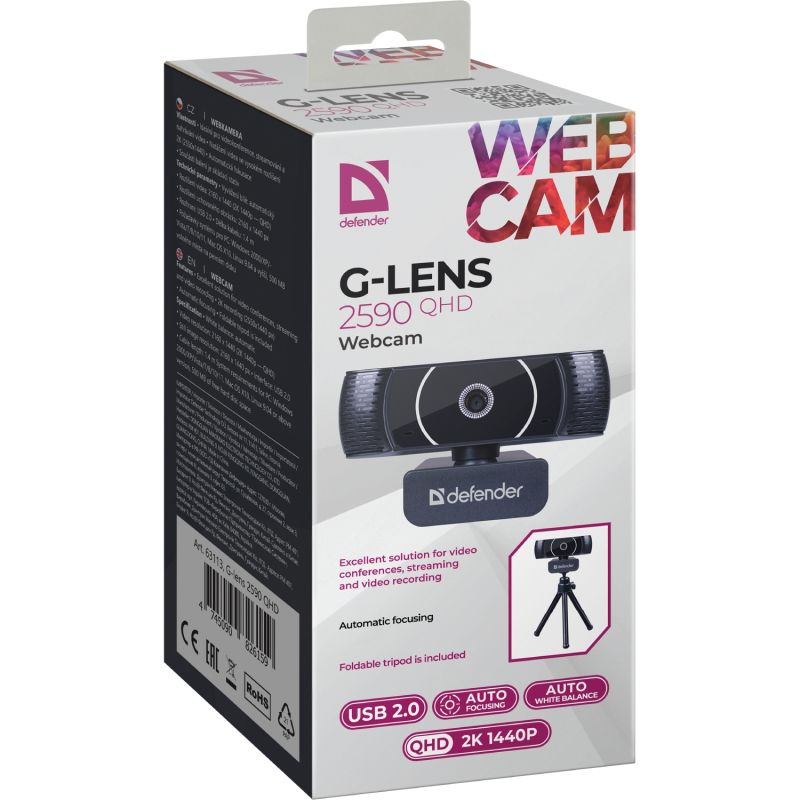 Веб-камера Defender G-lens 2590 QHD 2K 1440p, 3.7МП чорна (63113)