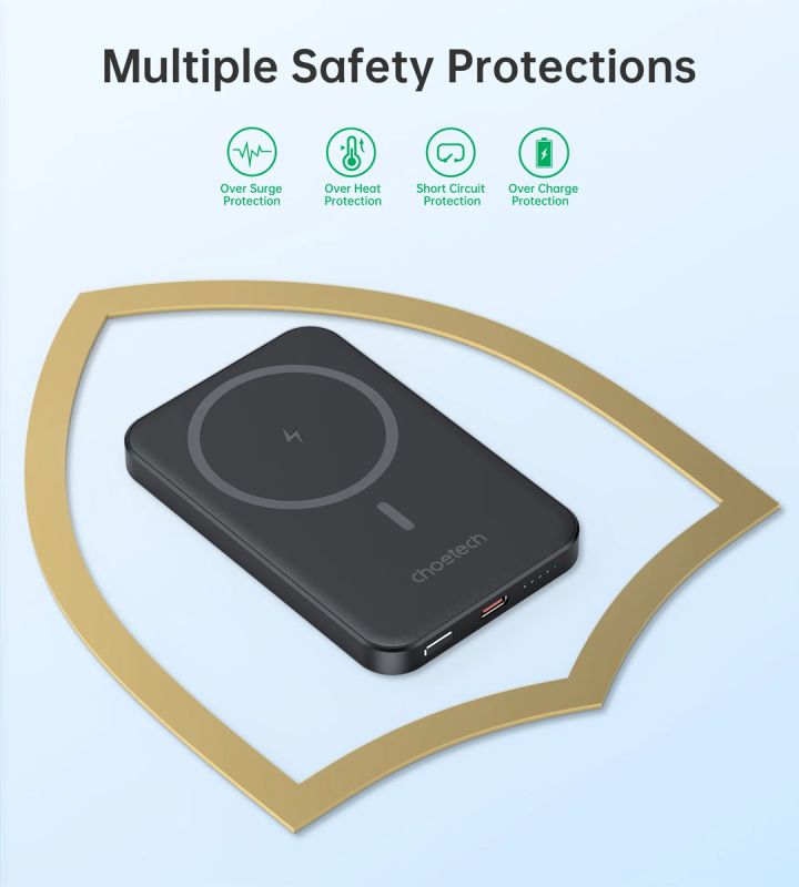 УМБ Choetech Magnetic Wireless 5000mAh 20W PD Qi-15W USB-C In/Out, тонкий, Black (B709-CCBK)