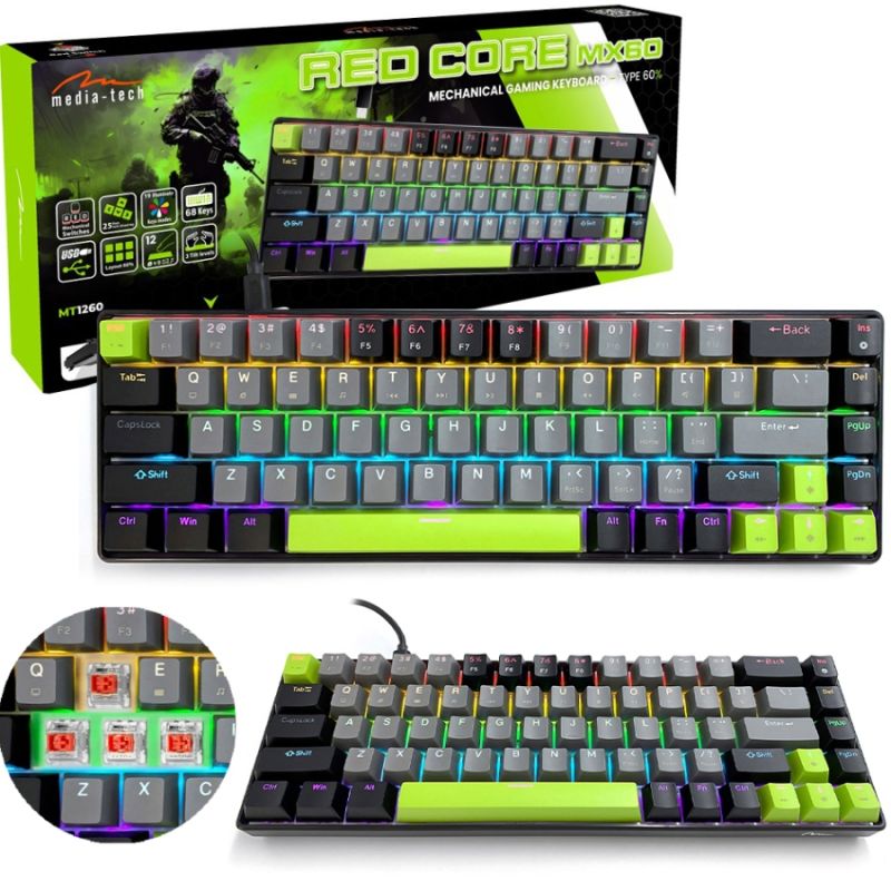 Клавіатура ігрова механічна Media-Tech MT1260 RED CORE MX60, Anti-Ghosting, 68кл, PC/Mac (MT1260)