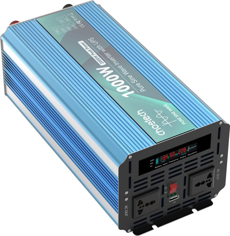 Інвертор Choetech з зарядкою, функція ДБЖ 12220V 1000Вт, LiFePO₄/Li-ion/AGM/GEL, чиста синусоїда (INV-C1000WUPS-EU)