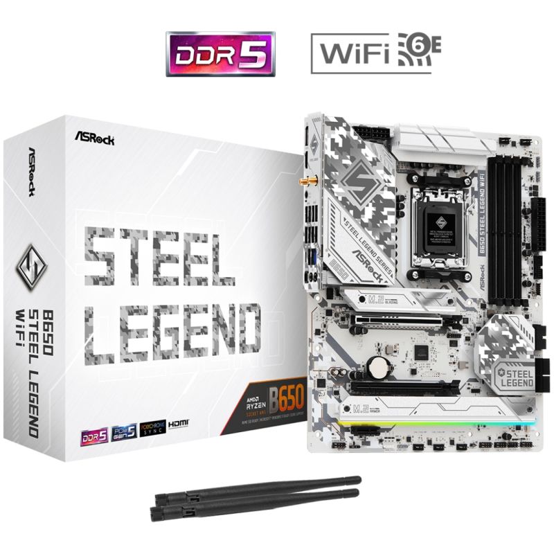 ASRock B650 Steel Legend WIFI (AM5/B650, 4*DDR5, 2xPCIex16, HDMI/DP, 4xSATA,3xM.2, 2.5GLan, ATX) (B650 Steel Legend WIFI)