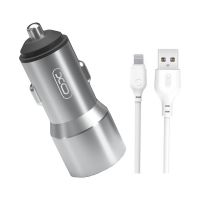 Автомобільний зарядний пристрій XO TZ09 (2USB, 2.4A) Gray + кабель Lightning (6920680873517)