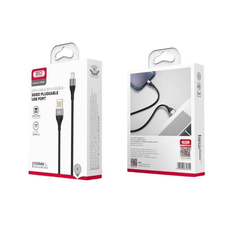 Кабель XO NB188 USB - Lightning, (M/M), 2.4A 1 м Gray (6920680879694)