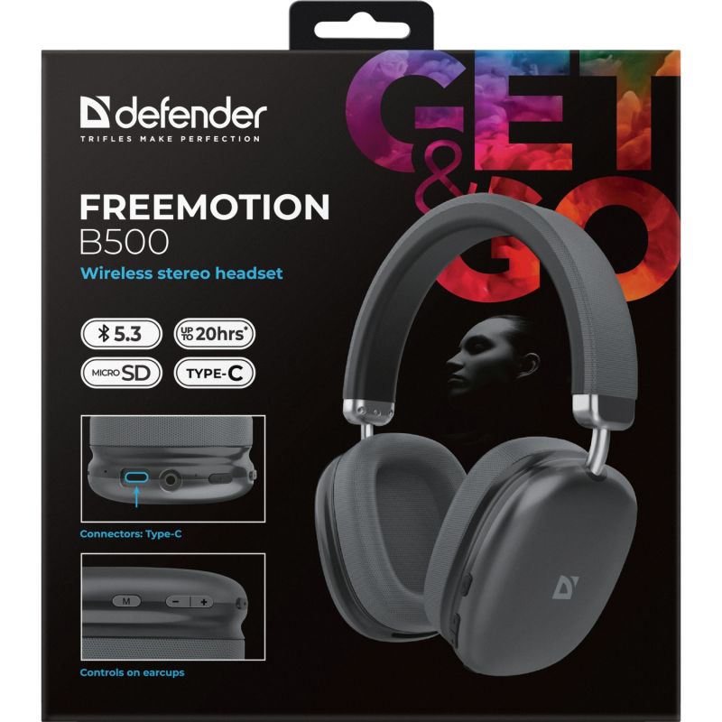 Гарнітура Defender FreeMotion B500 Bluetooth, Сіра (63500)