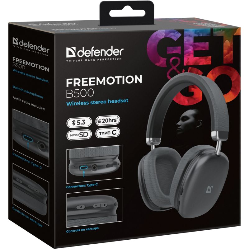 Гарнітура Defender FreeMotion B500 Bluetooth, Сіра (63500)