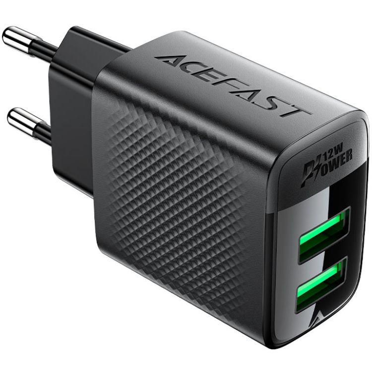 Зарядний пристрій 2xUSB 12W (2xUSB-A) A86 Black Acefast (6974316283270)