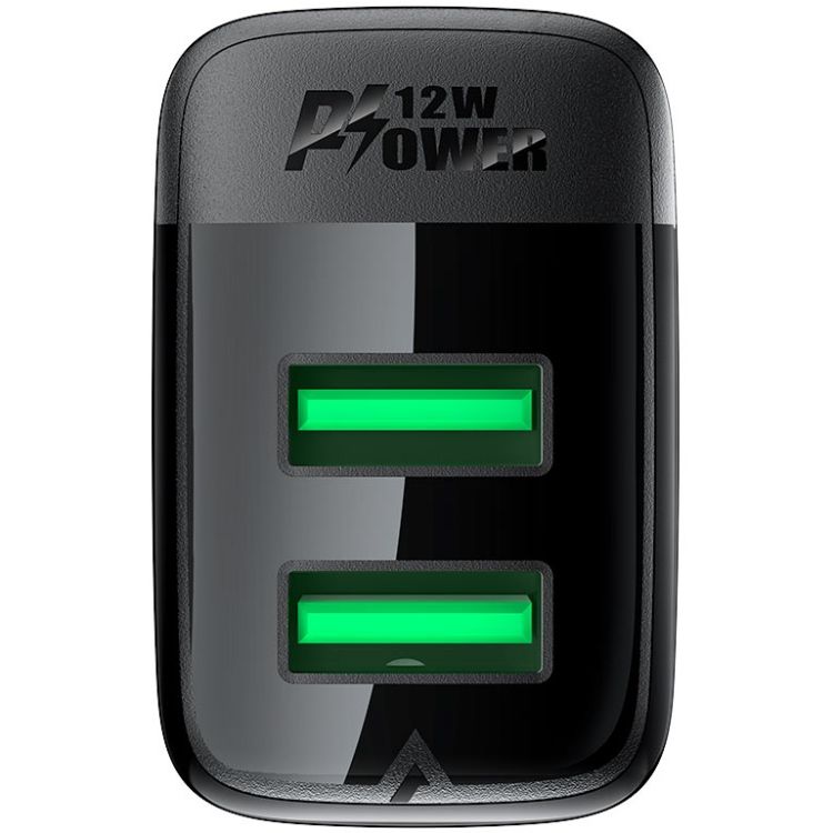 Зарядний пристрій 2xUSB 12W (2xUSB-A) A86 Black Acefast (6974316283270)