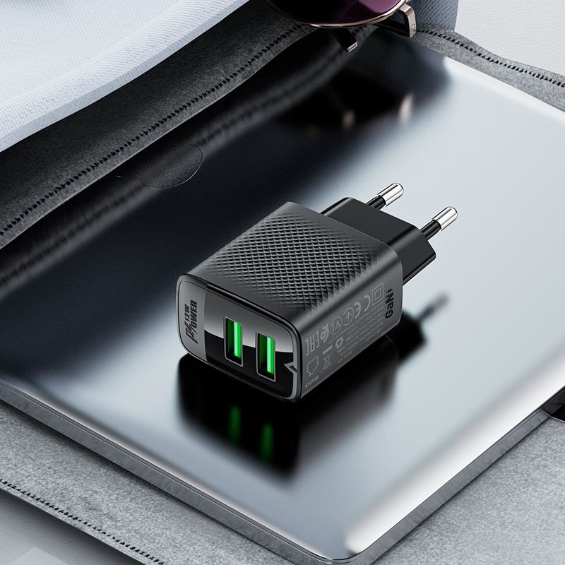 Зарядний пристрій 2xUSB 12W (2xUSB-A) A86 Black Acefast (6974316283270)