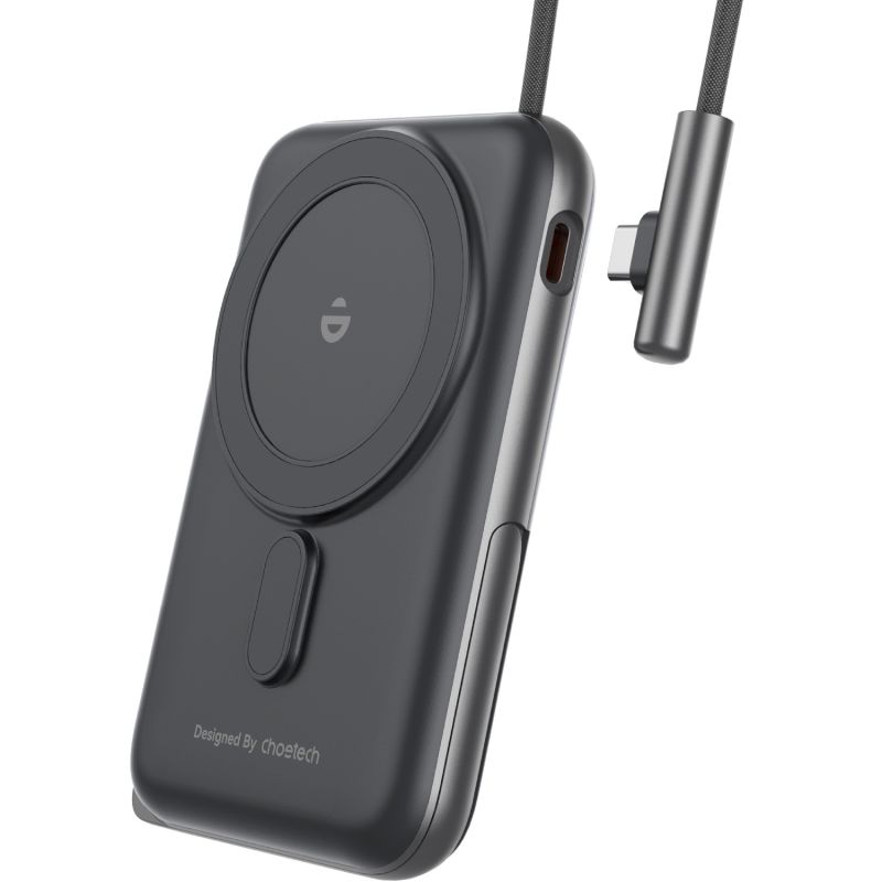 УМБ Choetech Magnetic Wireless 10000mAh 20W PD USB-C In/Out,Qi-15W,build-in cabel  Black (B735-CCBK)