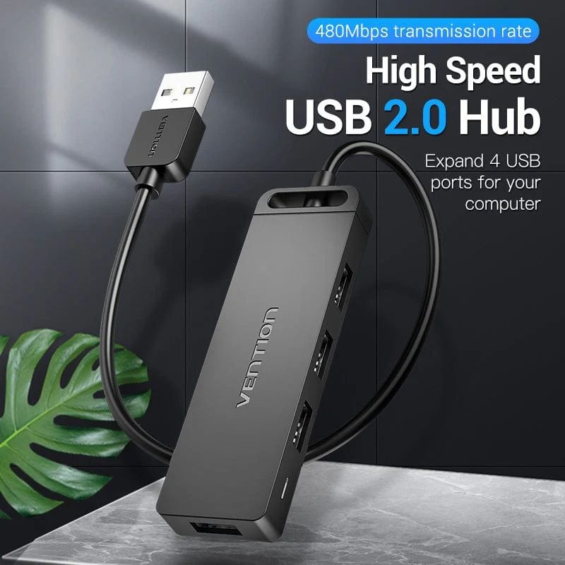 Хаб USB 2.0 -> 4xUSB 2.0, 0.15м, Black Vention (CHMBB)