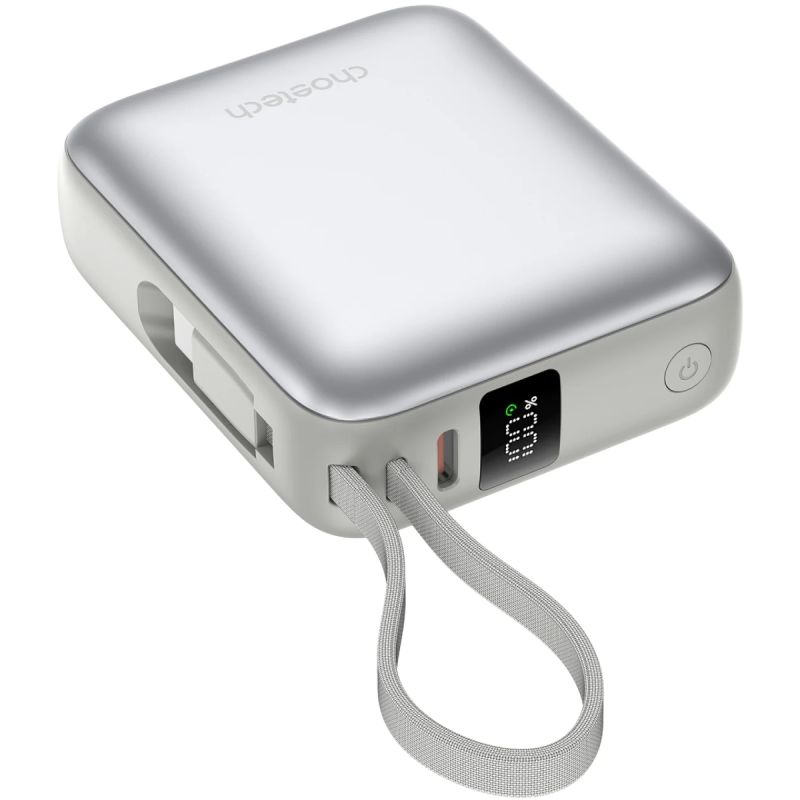 УМБ Choetech 10000mAh 35W PD3.0 USB-C In/Out, LED Display, with buid-in type-C cabel сіра (B832-GY)