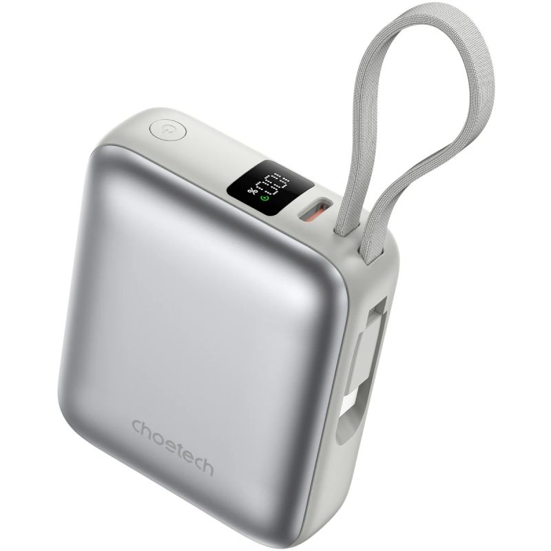 УМБ Choetech 10000mAh 35W PD3.0 USB-C In/Out, LED Display, with buid-in type-C cabel сіра (B832-GY)