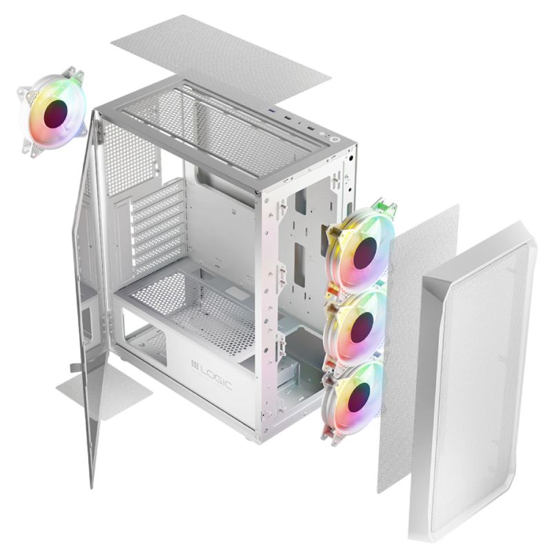Корпус LogicConcept PORTOS MESH+GLASS ARGB fans 4x120mm WHITE без БЖ ATX (AT-PORTOS-20-0000000-0002)