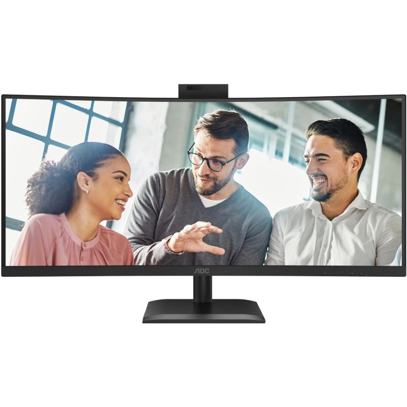 TFT 34" AOC CU34E4CW, WQHD, VA, 120Гц, вигн., 2xHDMI, DP, USB-C, RJ-45, USB-hub,cam,HAS, кол.,чорний (CU34E4CW)