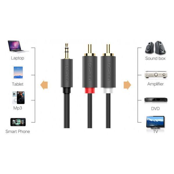 Кабель AUX Audio TRS - RCAx2 M/M 3.0м UGREEN AV102 Сірий (10512)