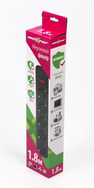 Фільтр живлення Maxxter 5 розеток 1.8м чорний (SPM5-G-6B)