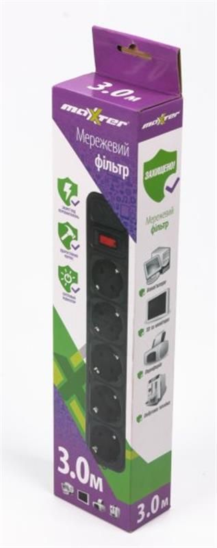 Фильтр питания Maxxter 5 розеток 3м черный (SPM5-G-10B)