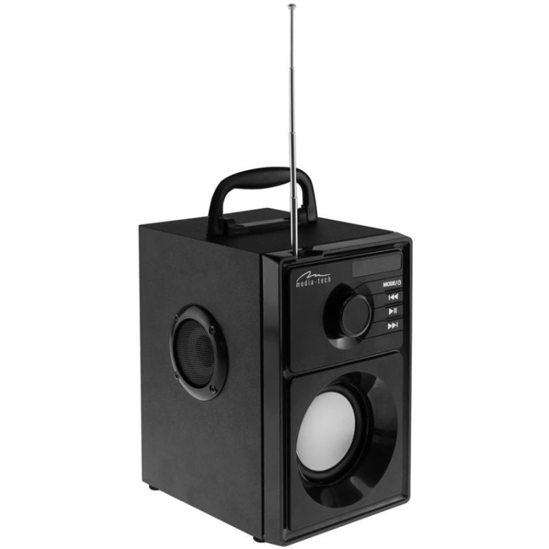 Акустична система 1.0 Media-Tech 15W, Bluetooth/FM/AUX/SD/USB/пульт/BOOMBOX, срібна мембрана, чорна (MT3179)