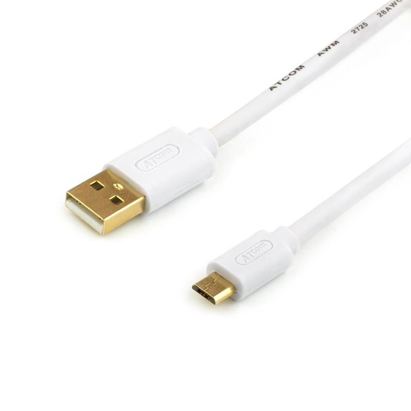 Кабель Atcom USB 2.0 AM/microUSB, 1.8м, білий (16122)