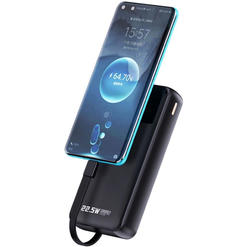 УМБ Dudao 20000mAh K15 Pro 22,5W PD USB-A,USB-C In/Out,with built-in USB-C/Lightning cables Black (6977196682430)