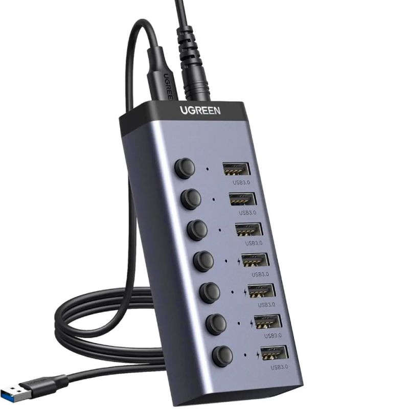 Хаб USB 3.0 -> USB to 7xUSB 3.0 з додатковим живленням Type-C  12V 2A CM481 Ugreen (90307)