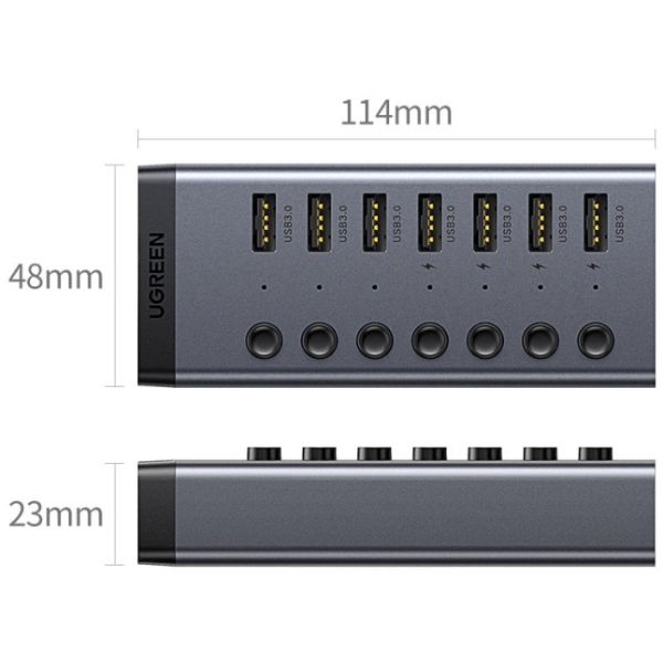 Хаб USB 3.0 -> USB to 7xUSB 3.0 з додатковим живленням Type-C  12V 2A CM481 Ugreen (90307)