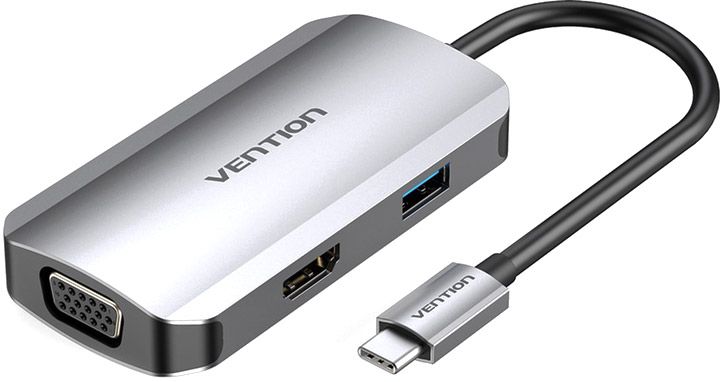 Док-станція USB3.1 Type-C --> HDMI 4K30Hz/VGA/USB 3.0/PD 100W Hub 4-in-1 Vention (TOAHB)