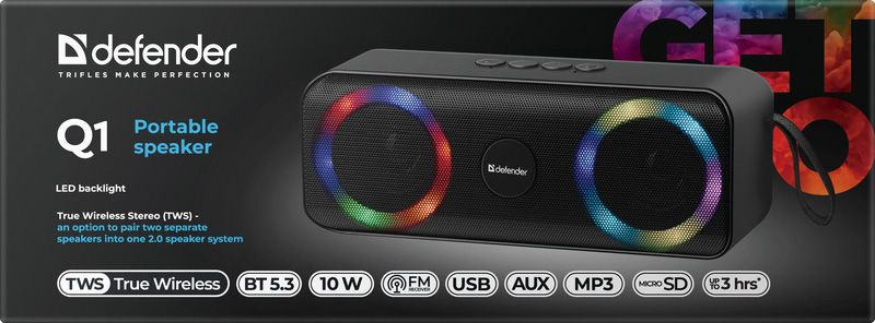 Акустична система 1.0 Defender Q1 10W Light/BT/FM/USB/TF/AUX (65301)