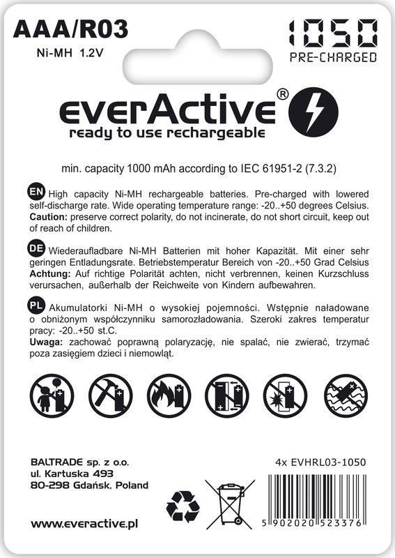 Акумулятор everActive AAA/HR03 Ni-MH 1050mAh BL 4шт (EVHRL03-1050)