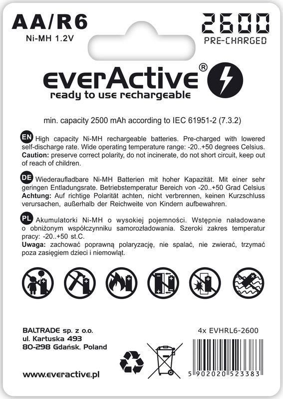 Аккумулятор everActive AA/HR06 Ni-MH 2600mAh BL 4шт (EVHRL6-2600)
