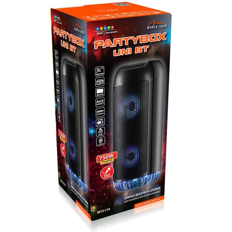 Акустична система 1.0 Media-Tech 30W, PartyBox Uni B Bluetooth FM/MP3/Кaraoke 30Вт., LED Light (MT3174)