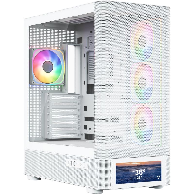 Корпус Modecom VOLCANO AQ500 ARGB MIDI FRONT LCD 6,2”, 4x120mm fans WHITE без БЖ ATX (MC-A-AQ500-4FA-W)