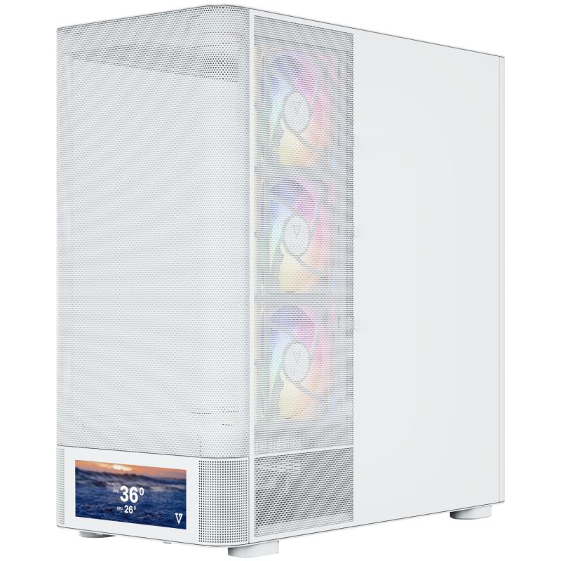 Корпус Modecom VOLCANO AQ500 ARGB MIDI FRONT LCD 6,2”, 4x120mm fans WHITE без БЖ ATX (MC-A-AQ500-4FA-W)