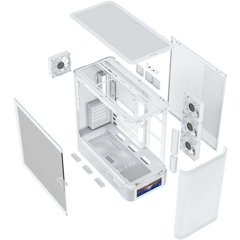 Корпус Modecom VOLCANO AQ500 ARGB MIDI FRONT LCD 6,2”, 4x120mm fans WHITE без БЖ ATX (MC-A-AQ500-4FA-W)