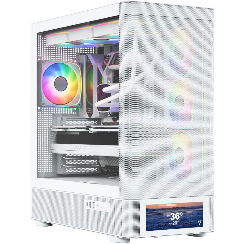 Корпус Modecom VOLCANO AQ500 ARGB MIDI FRONT LCD 6,2”, 4x120mm fans WHITE без БЖ ATX (MC-A-AQ500-4FA-W)