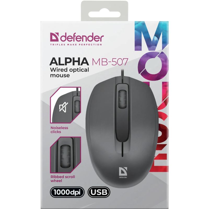 Мишка Defender Alpha MB-507, 3кн.,1000dpi, безшумна чорна (52507)