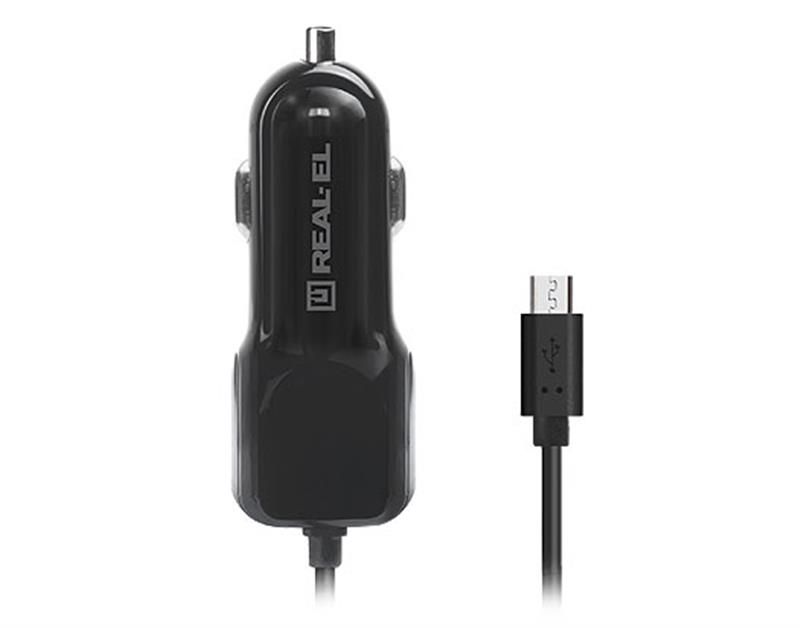 Автомобільний зарядний пристрій REAL-EL CA-15 (2USB, 2.1A) Black + кабель microUSB (EL123160009)