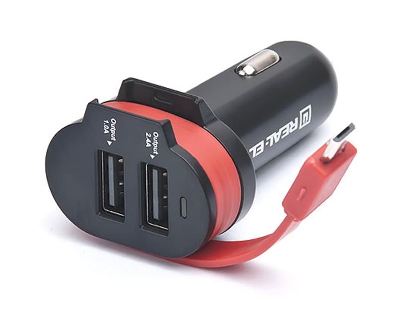 Автомобильное зарядное устройство REAL-EL CA-35 (3USBx3.4A) Black/Orange + кабель microUSB (EL123160012)