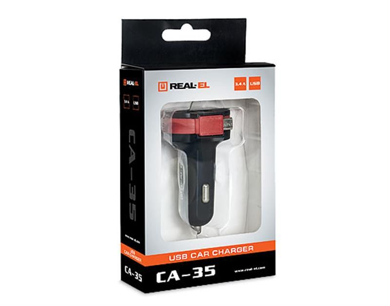 Автомобильное зарядное устройство REAL-EL CA-35 (3USBx3.4A) Black/Orange + кабель microUSB (EL123160012)