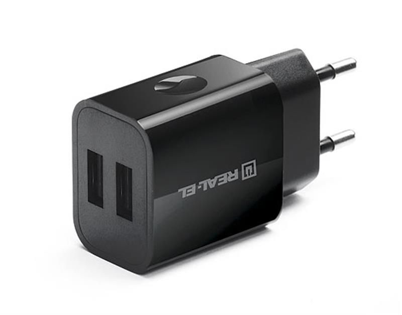 Сетевое зарядное устройство REAL-EL CH-210 (2USB, 2.1A) Black (EL123160014)