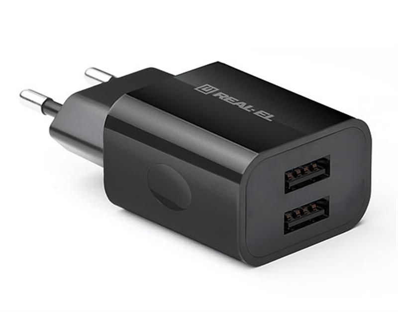 Сетевое зарядное устройство REAL-EL CH-210 (2USB, 2.1A) Black (EL123160014)