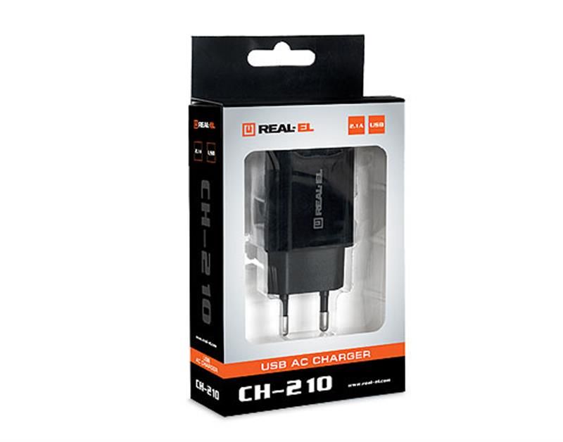 Сетевое зарядное устройство REAL-EL CH-210 (2USB, 2.1A) Black (EL123160014)