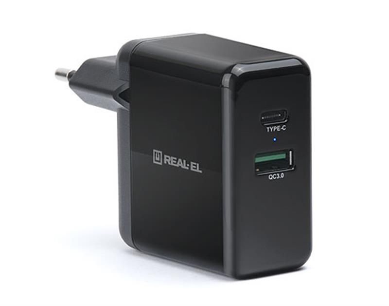 Сетевое зарядное устройство REAL-EL CH-350 QC3.0 (2USB, 3A) Black (EL123160017)
