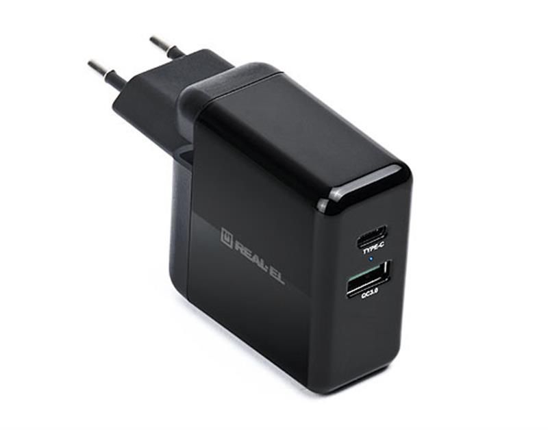 Сетевое зарядное устройство REAL-EL CH-350 QC3.0 (2USB, 3A) Black (EL123160017)