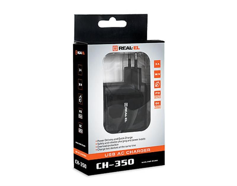 Сетевое зарядное устройство REAL-EL CH-350 QC3.0 (2USB, 3A) Black (EL123160017)