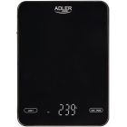 Ваги кухонні Adler AD 3177 black електронні/ 10кг/ г; мл, унція/ USB type C/ автовимкнення/ скло (AD3177B)