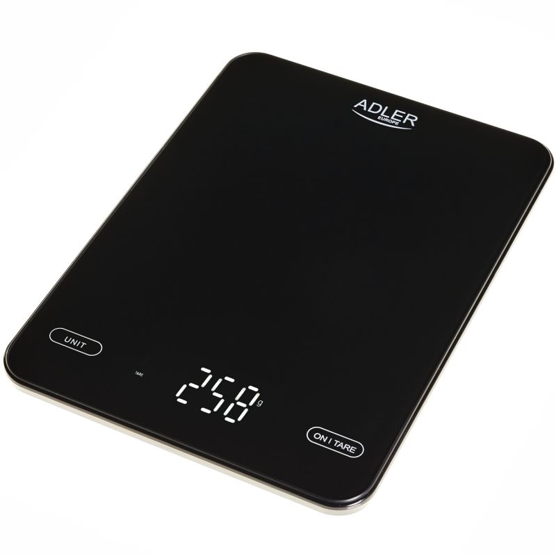 Ваги кухонні Adler AD 3177 black електронні/ 10кг/ г; мл, унція/ USB type C/ автовимкнення/ скло (AD3177B)
